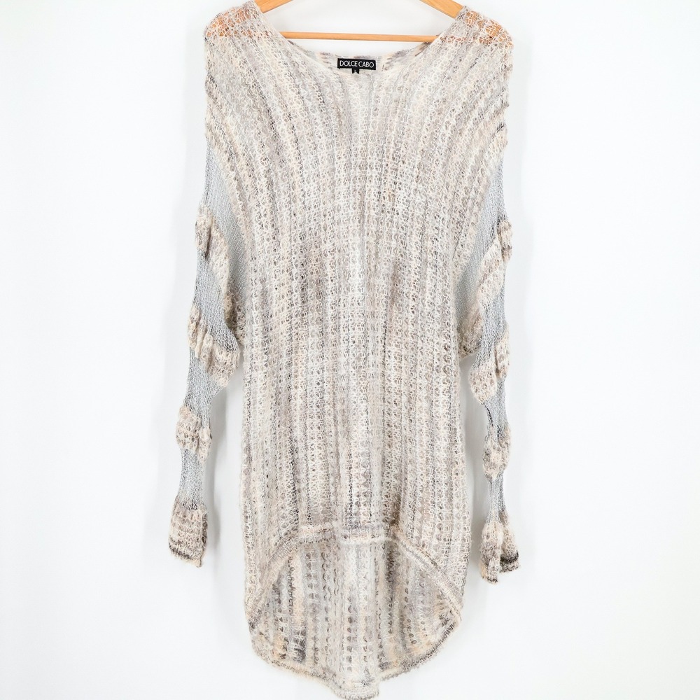 Dolce Cabo Sweater Womens Metallic Knit Mohair Blend Large Silver China